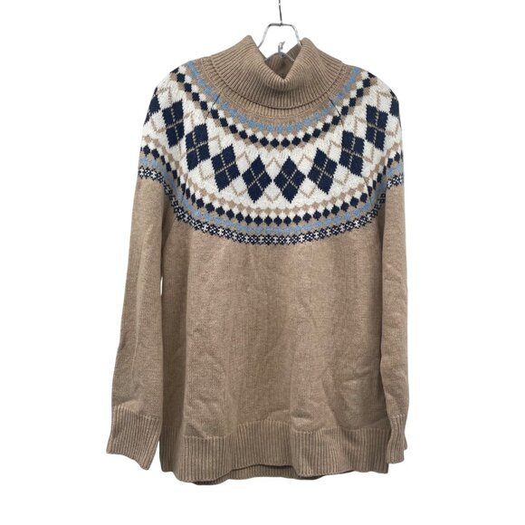 Tommy Hilfiger Womens Turtleneck Sweater Argyle Tan/Multi Size XL - Picture 1 of 9